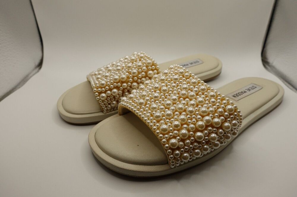 Steve Madden Women’s Sienna, Slide Casual Sandals, Size 7M, White Pearl